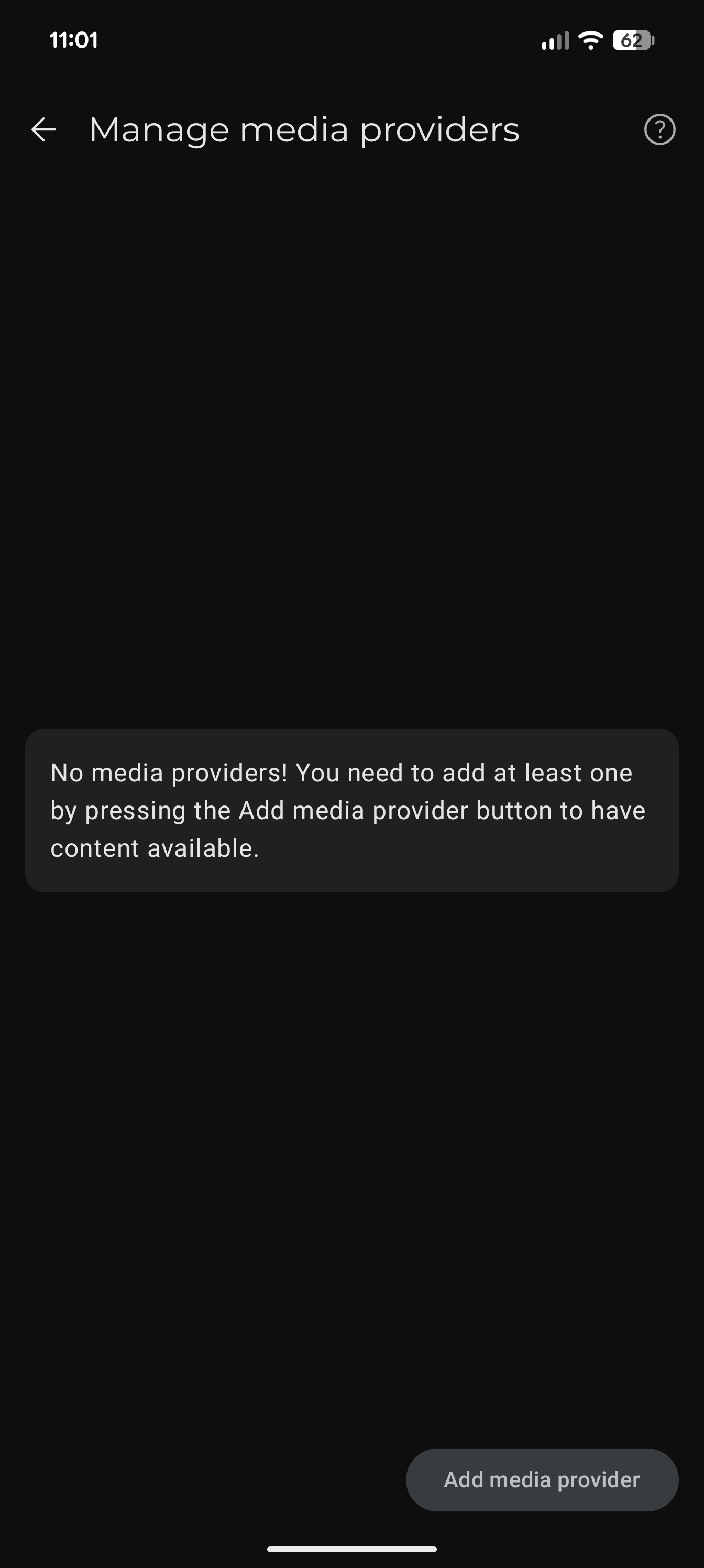 Manage media providers, empty